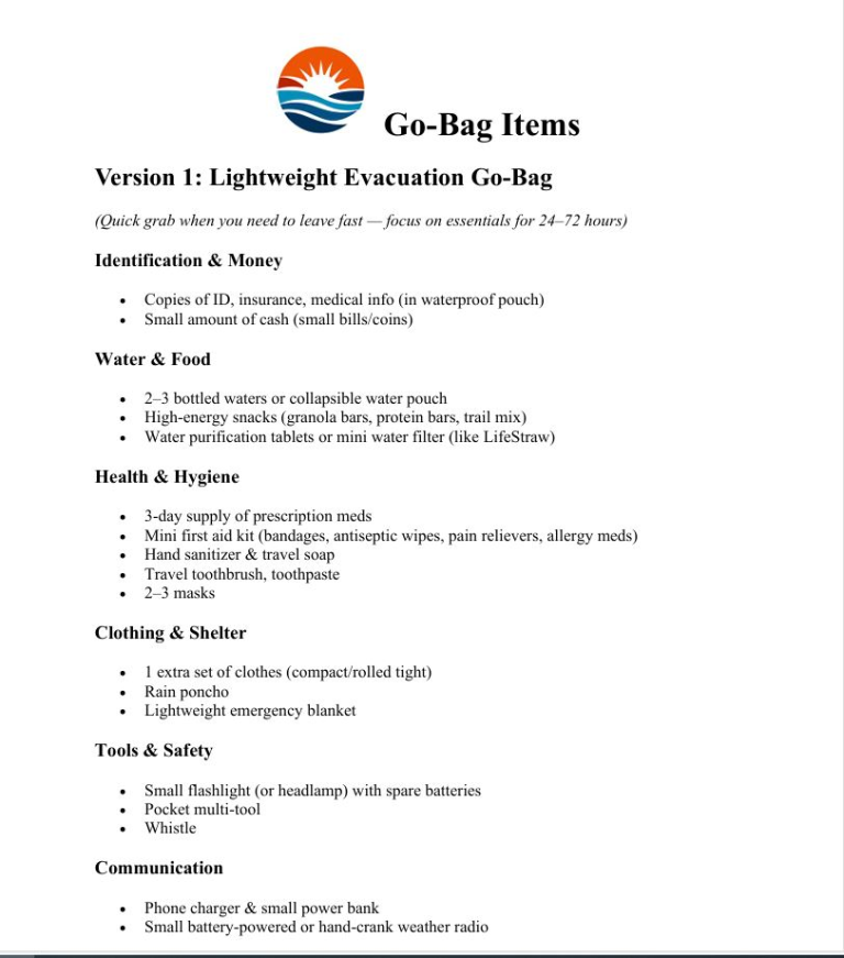 GO-BAG ITEMS